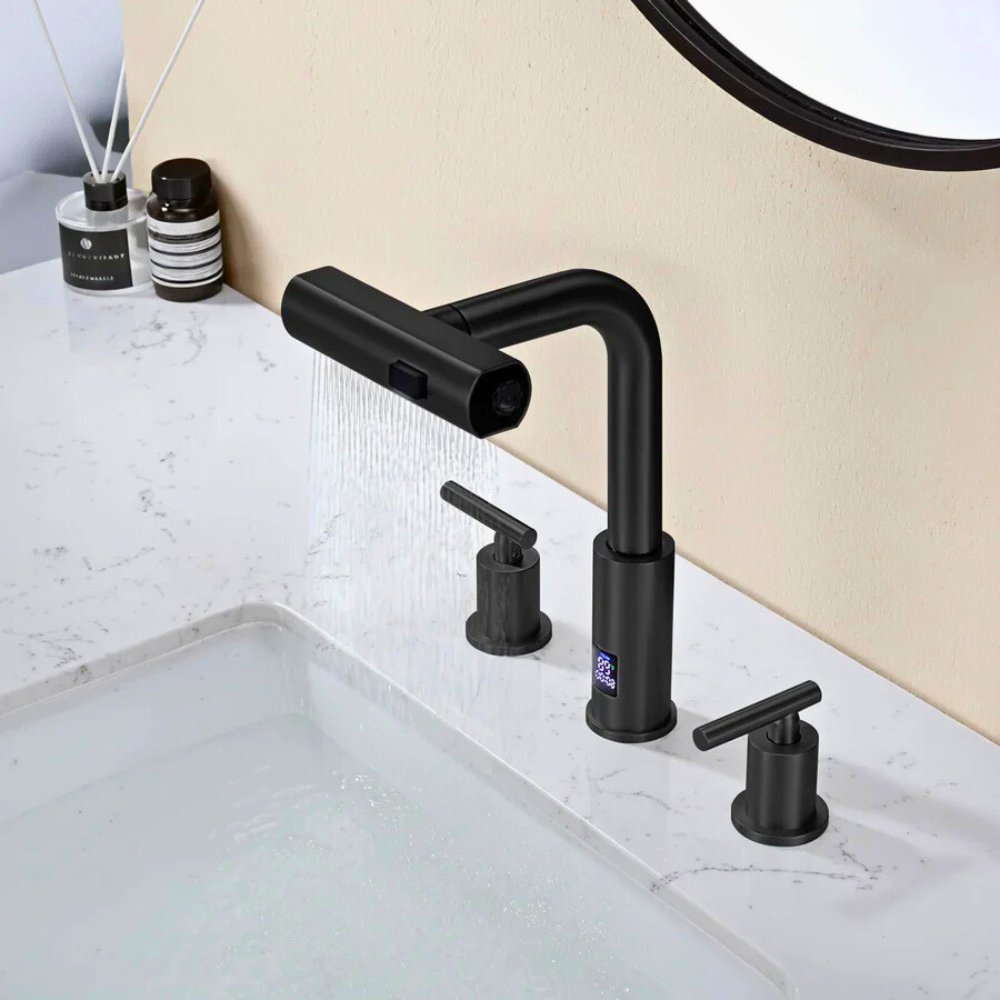 Lunaris | Dual Handle Smart Bathroom Tap With Pull Out Sprayer