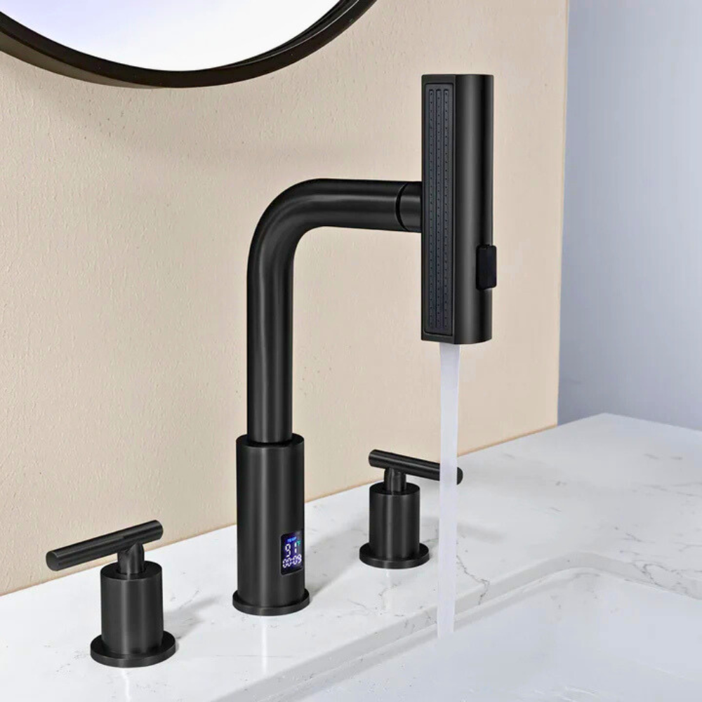 Lunaris | Dual Handle Smart Bathroom Tap With Pull Out Sprayer