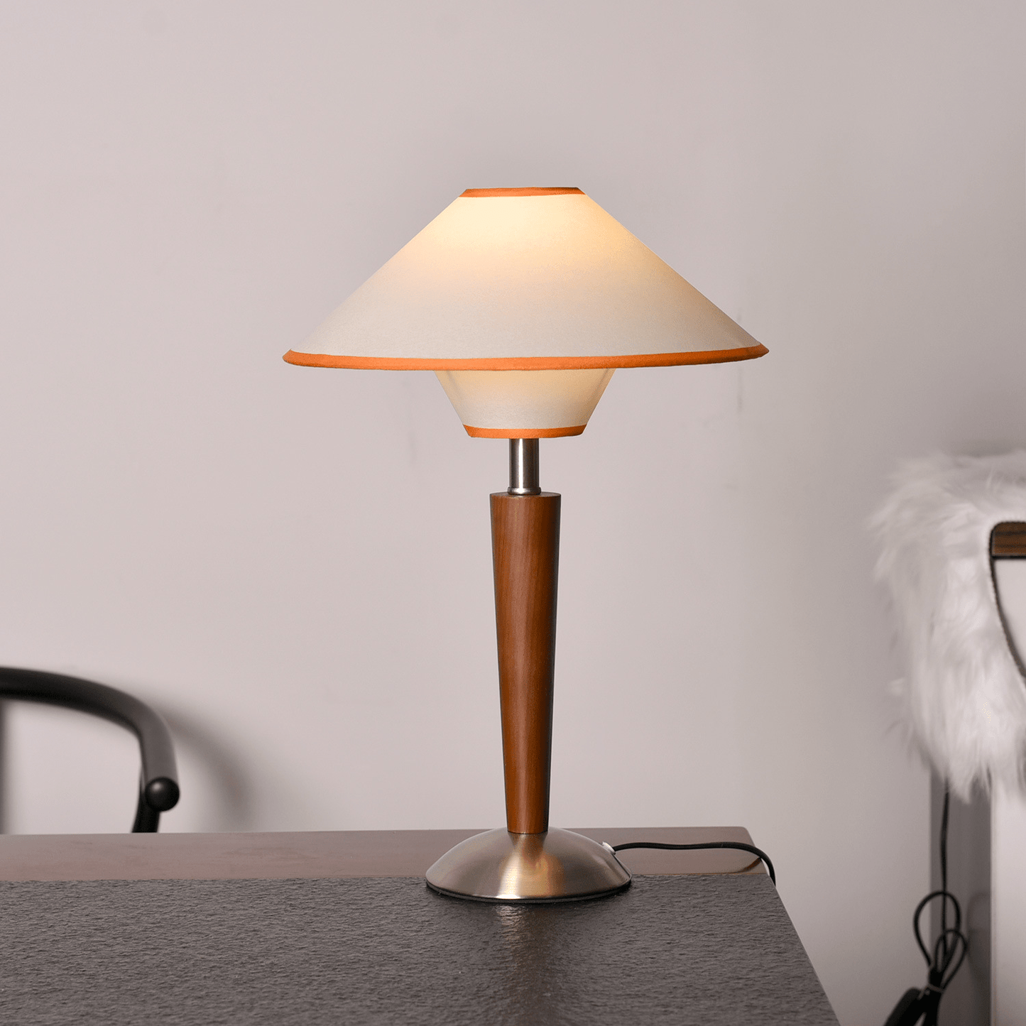 Zymorica | Midcentury Modern Walnut Column Accent Table Lamp