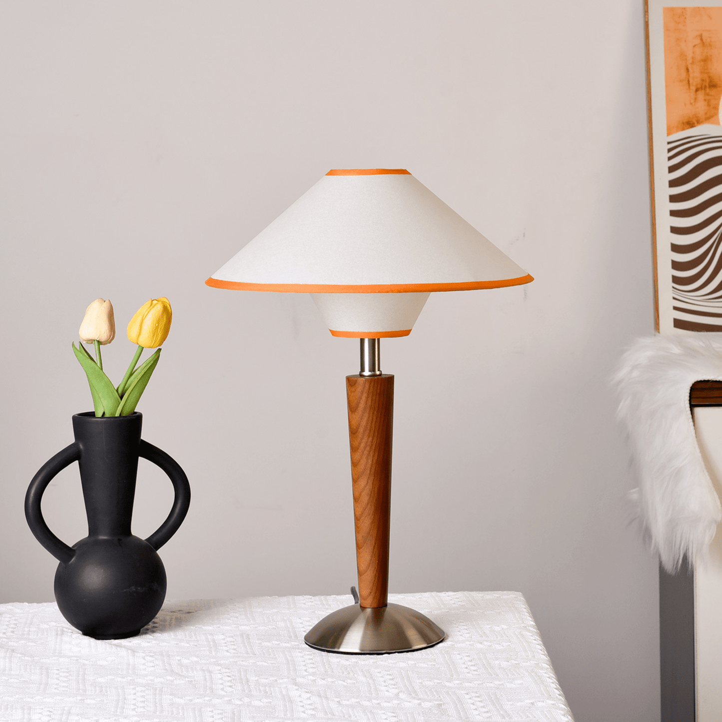 Zymorica | Midcentury Modern Walnut Column Accent Table Lamp
