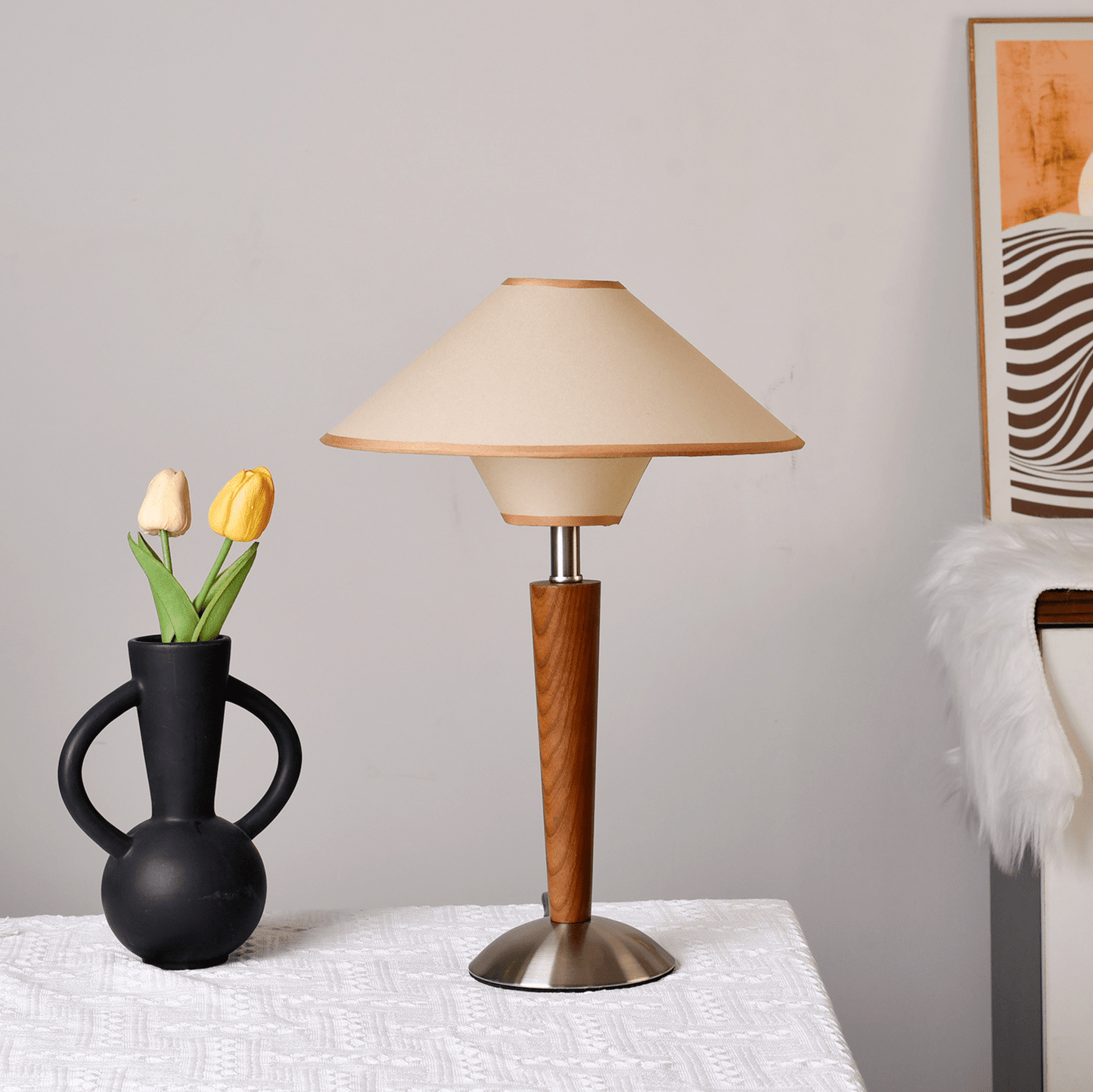 Zymorica | Midcentury Modern Walnut Column Accent Table Lamp