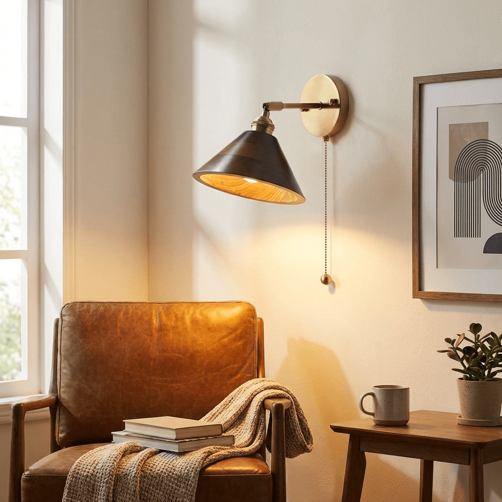 Thorgren | Midcentury Geometric Cone Silhouette Wooden Wall Light