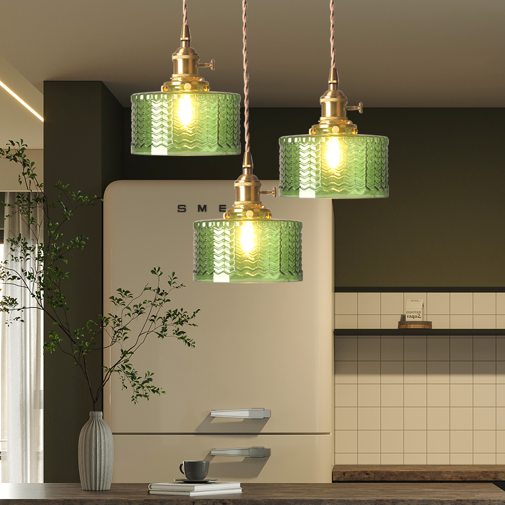 Viridis | Retro Textured Glass Cylinder Pendant Light