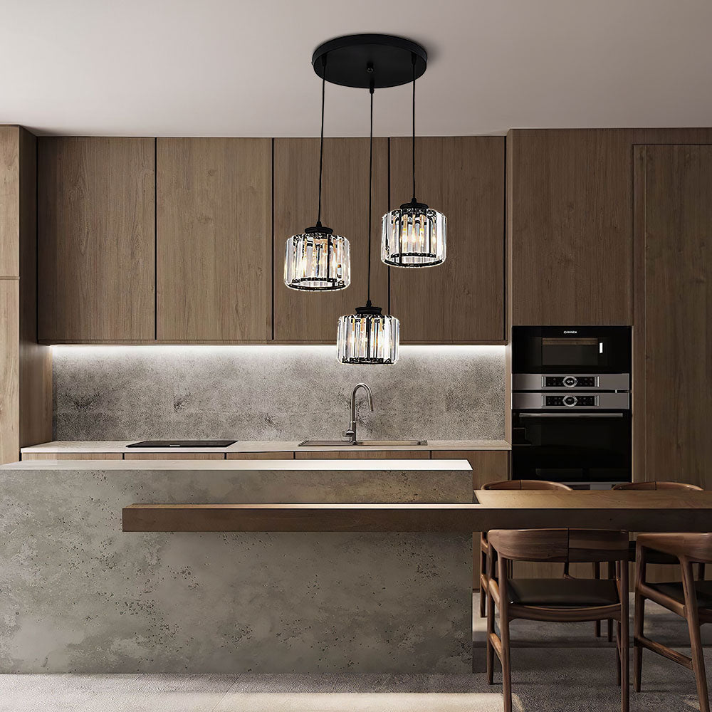 Cubica | Contemporary Multi-Light Metal And Crystal Prism Pendant Light