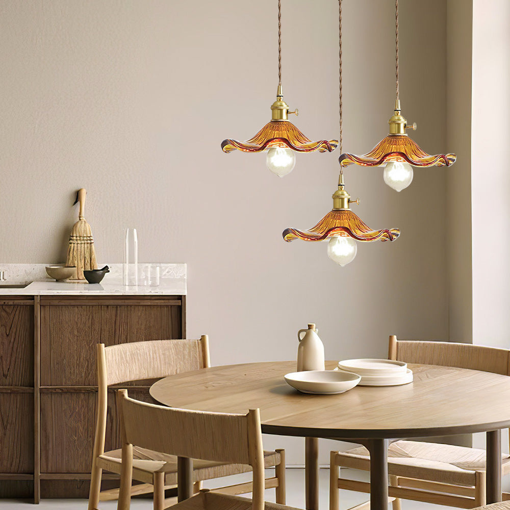 Floria | Elegant Hibiscus Flower Shaped Fluted Glass Pendant Light