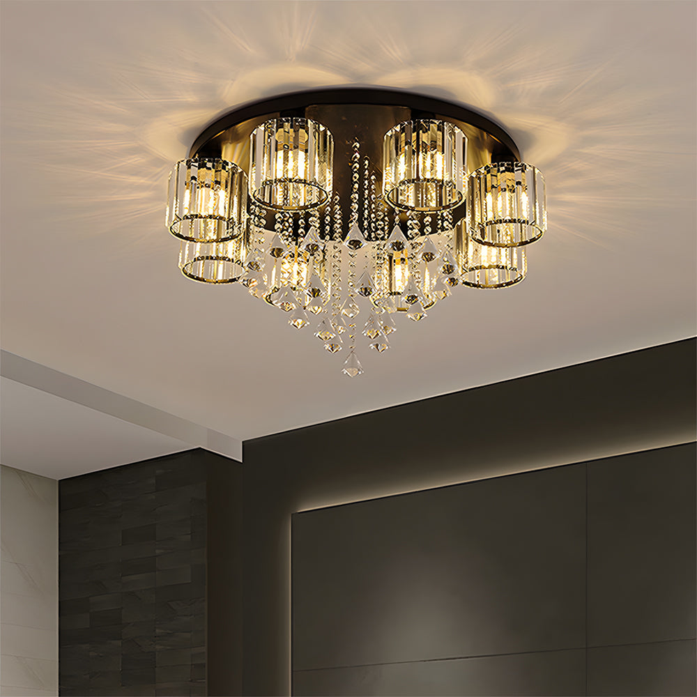 Vespera | Contemporary Multi-Head Crystal Prism Flush Mount Ceiling Light
