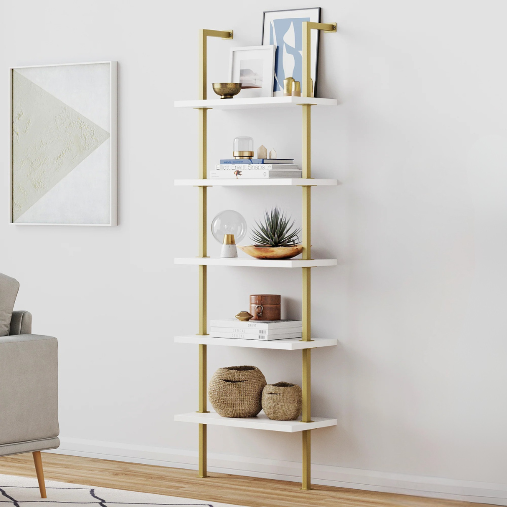 Altus | Wall Mounted Ladder Bookshelf with 5 Shelves