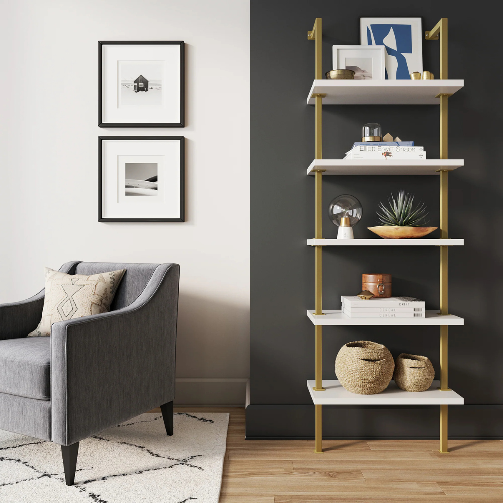 Altus | Wall Mounted Ladder Bookshelf with 5 Shelves