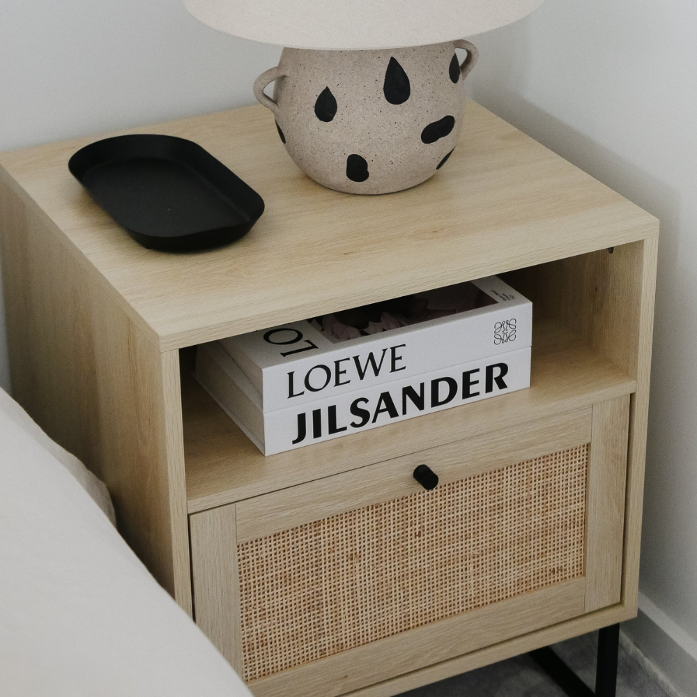Vesta | Rattan Door Nightstand and End Table with Storage Cabinet