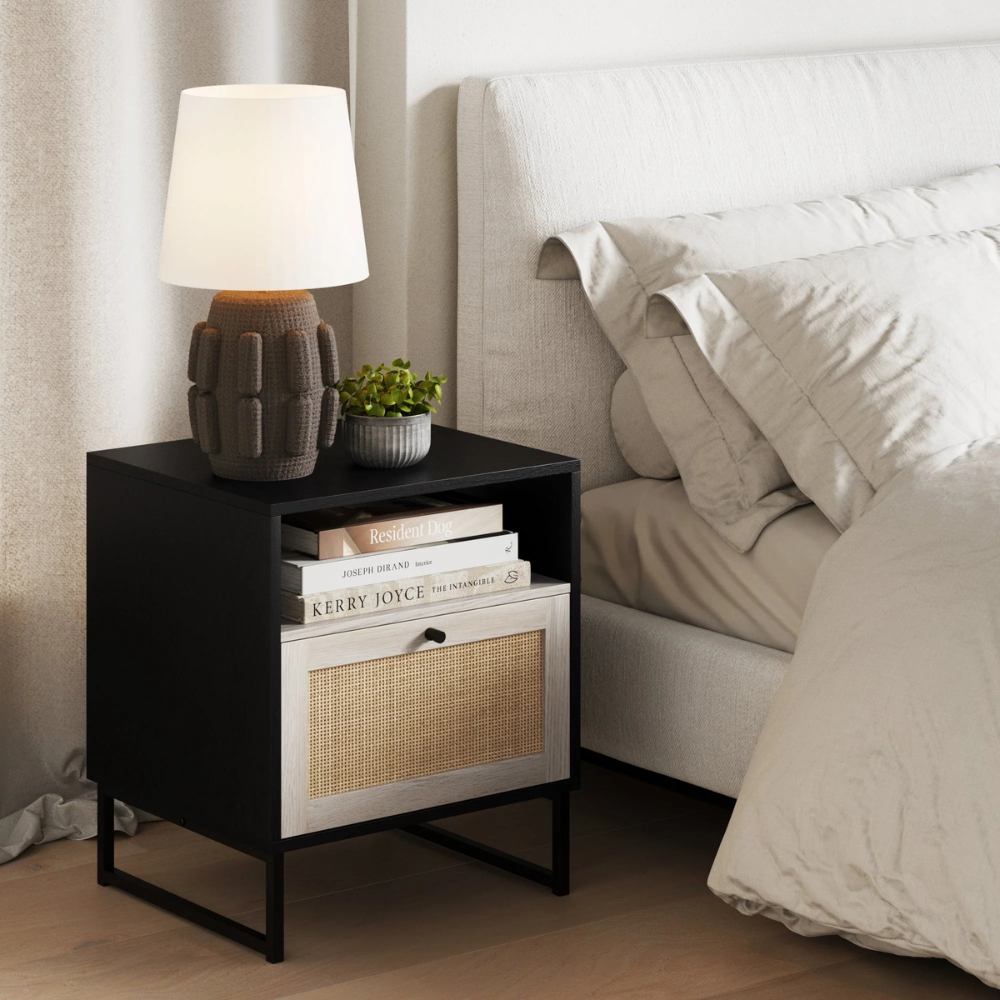 Vesta | Rattan Door Nightstand and End Table with Storage Cabinet