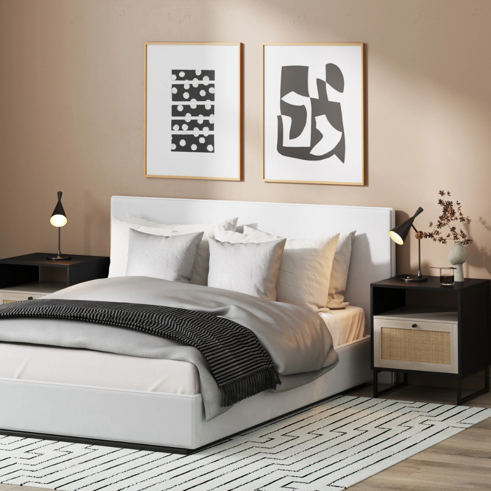 Vesta | Rattan Door Nightstand and End Table with Storage Cabinet