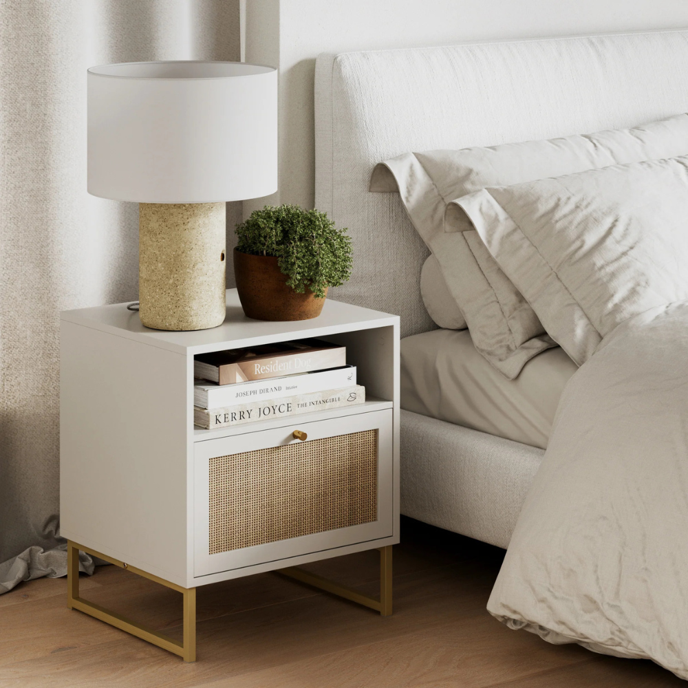 Vesta | Rattan Door Nightstand and End Table with Storage Cabinet