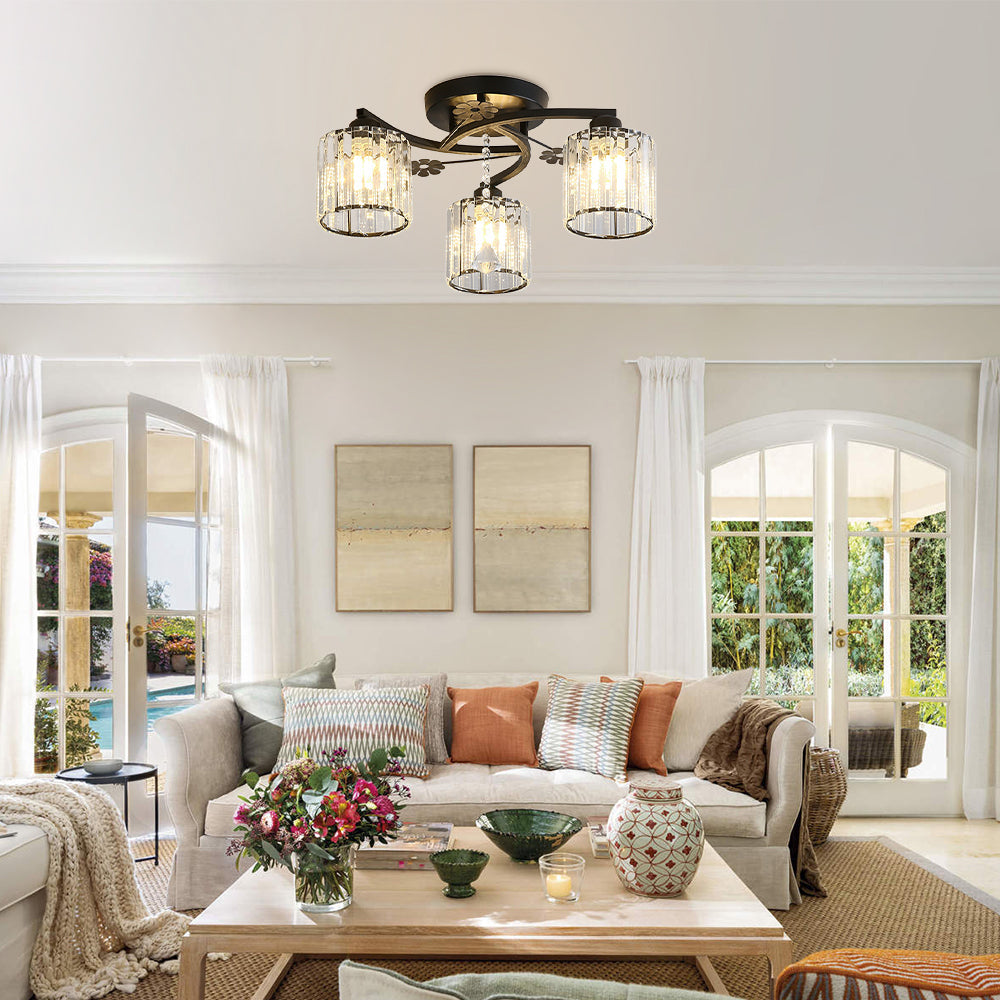 Celestia | Luxury Crystal Cylinder Semi Flush Ceiling Light