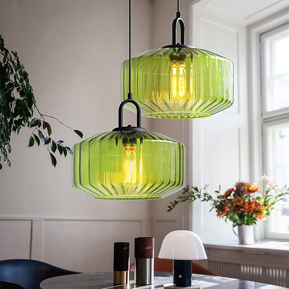 Verda | Mid Century Ribbed Glass Dome Pendant Light