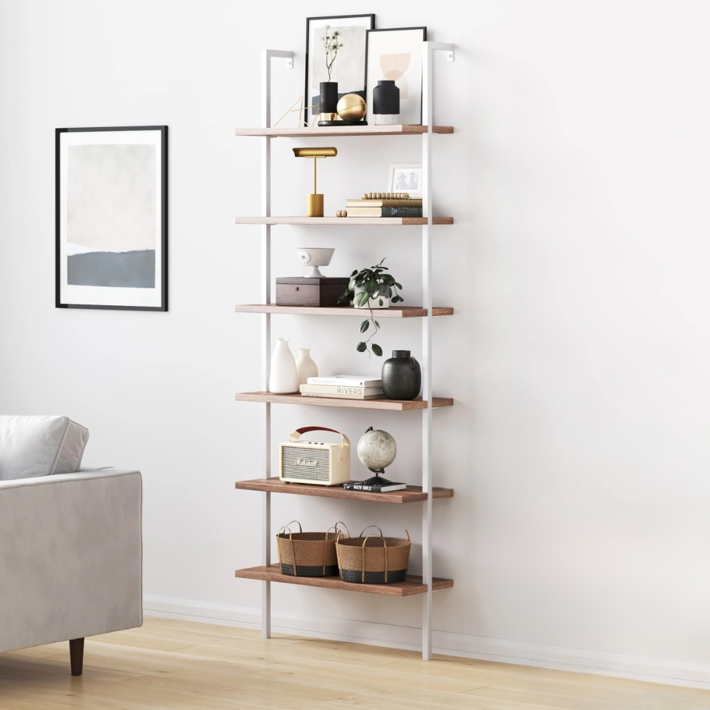 Aeris | Wall Mounted Ladder Bookshelf With 6 Shelves