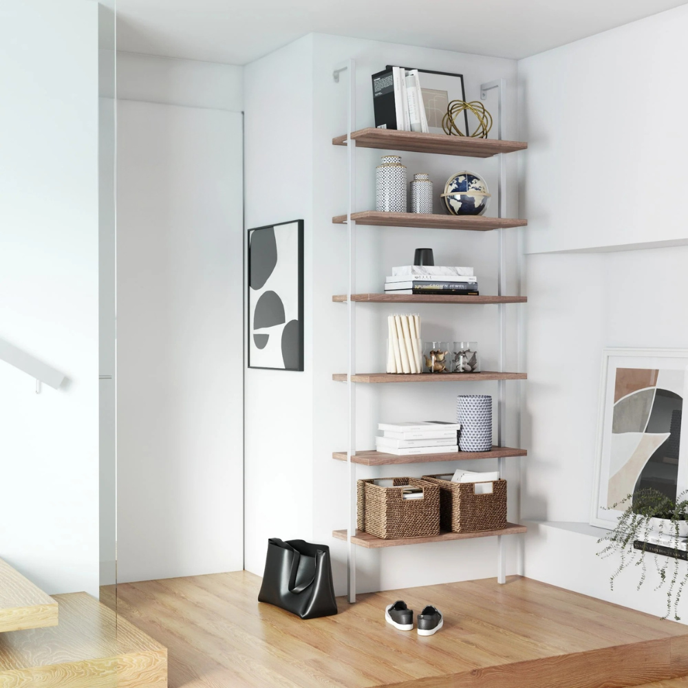 Aeris | Wall Mounted Ladder Bookshelf With 6 Shelves