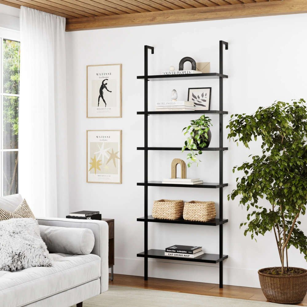 Aeris | Wall Mounted Ladder Bookshelf With 6 Shelves