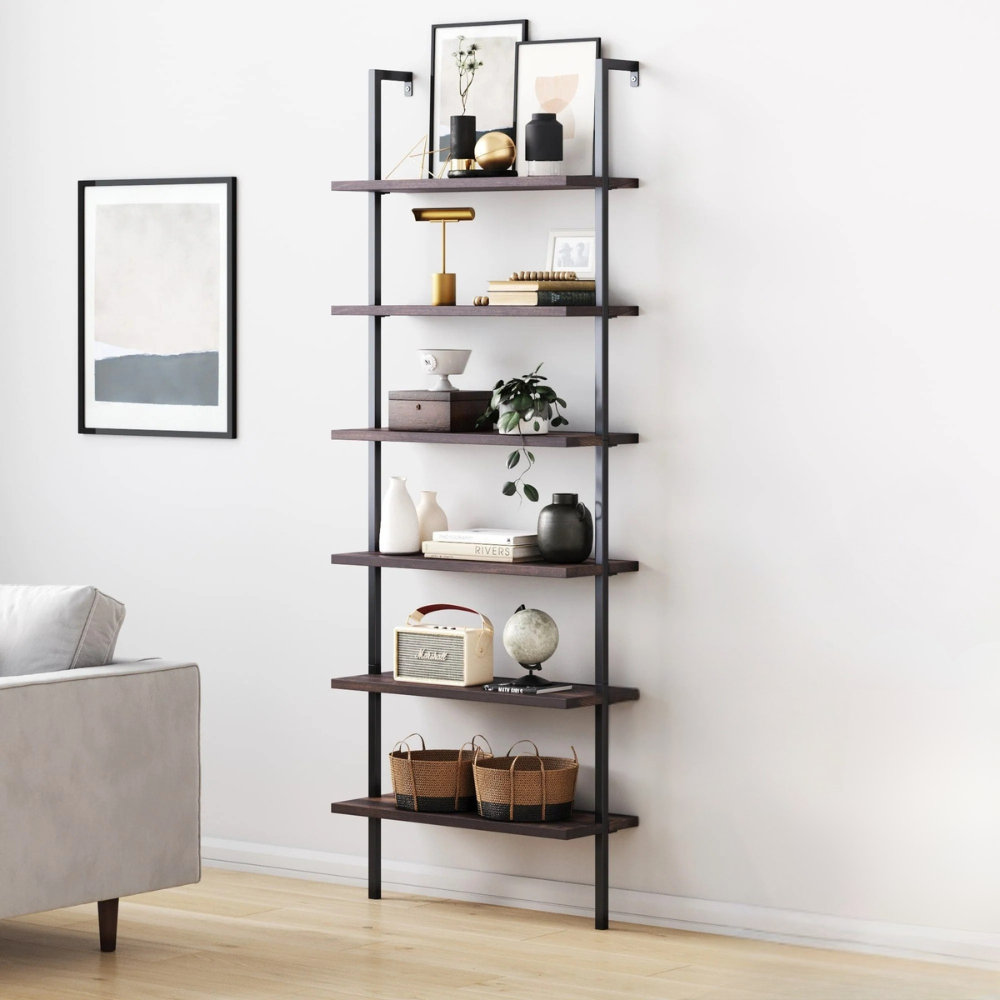 Aeris | Wall Mounted Ladder Bookshelf With 6 Shelves