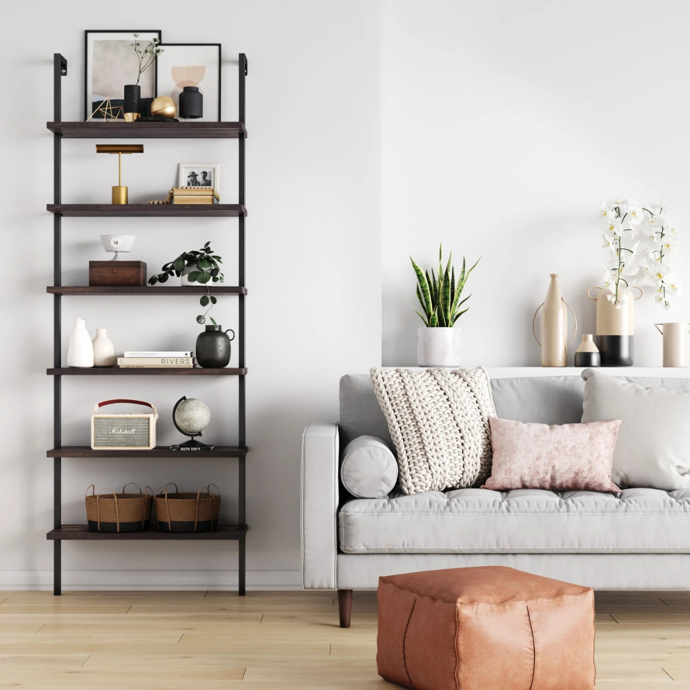 Aeris | Wall Mounted Ladder Bookshelf With 6 Shelves