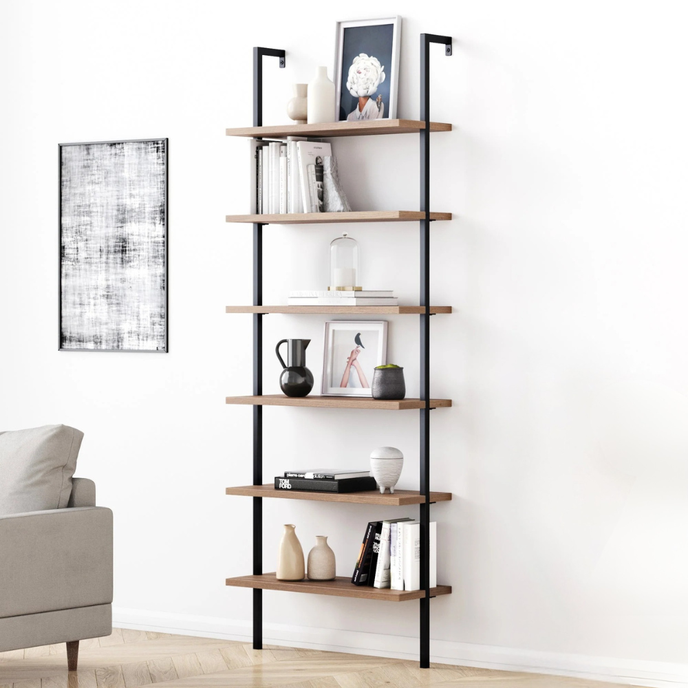 Aeris | Wall Mounted Ladder Bookshelf With 6 Shelves