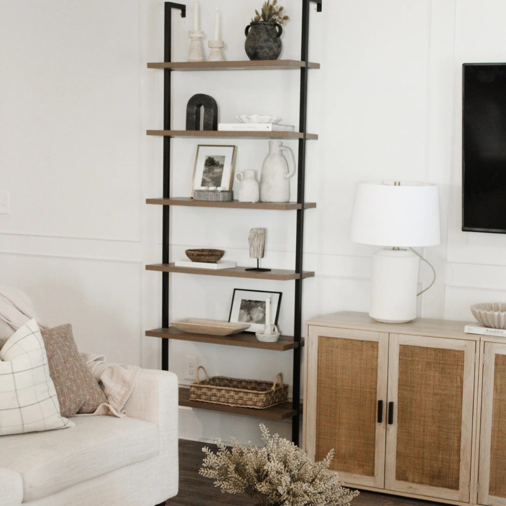 Aeris | Wall Mounted Ladder Bookshelf With 6 Shelves