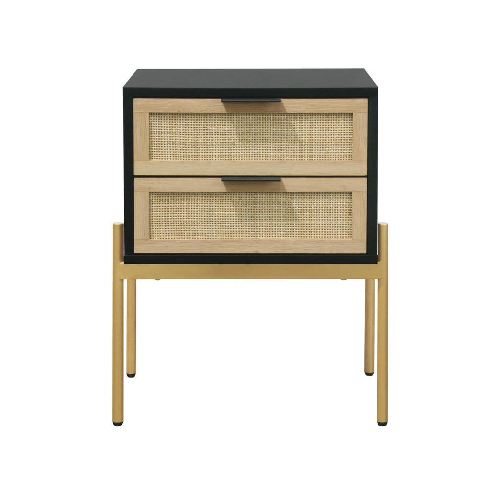 Lucca | Two Drawer Rattan End Table And Storage Cabinet Nightstand