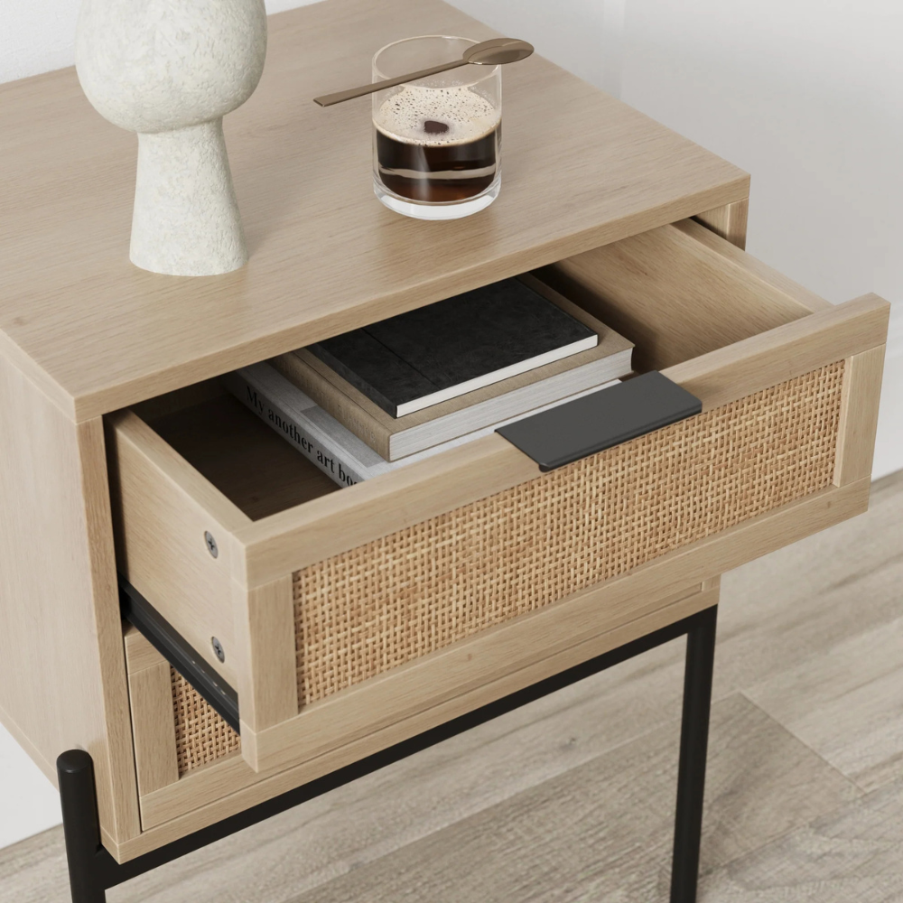 Lucca | Two Drawer Rattan End Table And Storage Cabinet Nightstand