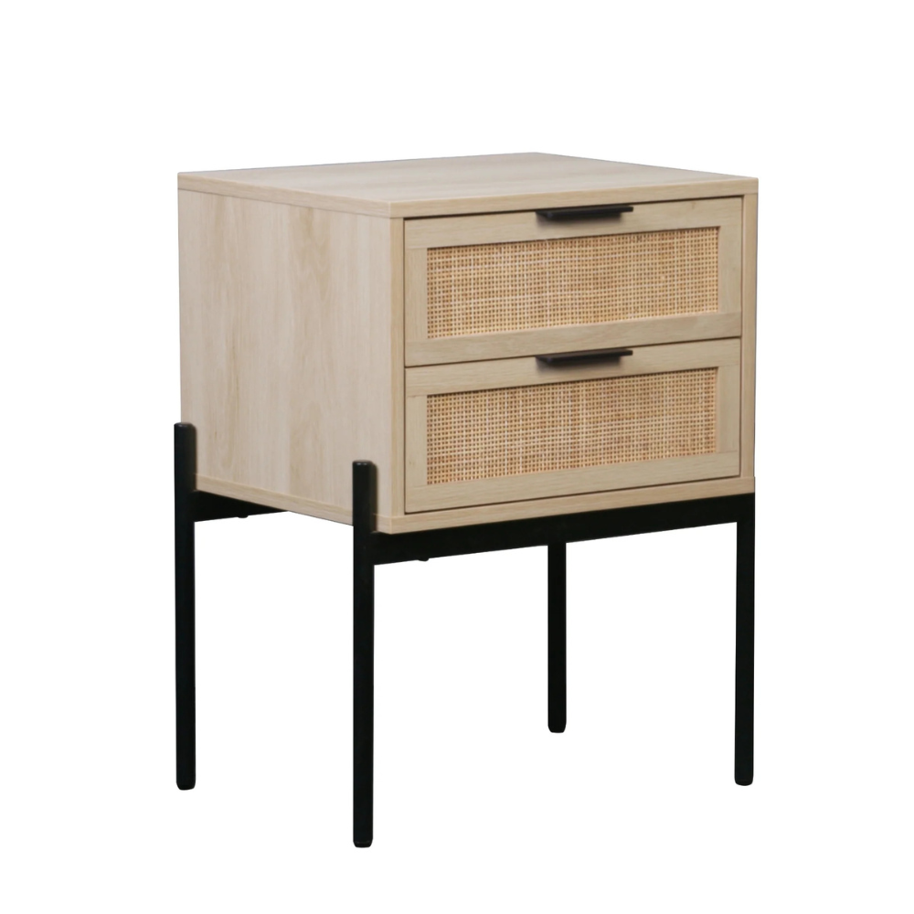 Lucca | Two Drawer Rattan End Table And Storage Cabinet Nightstand