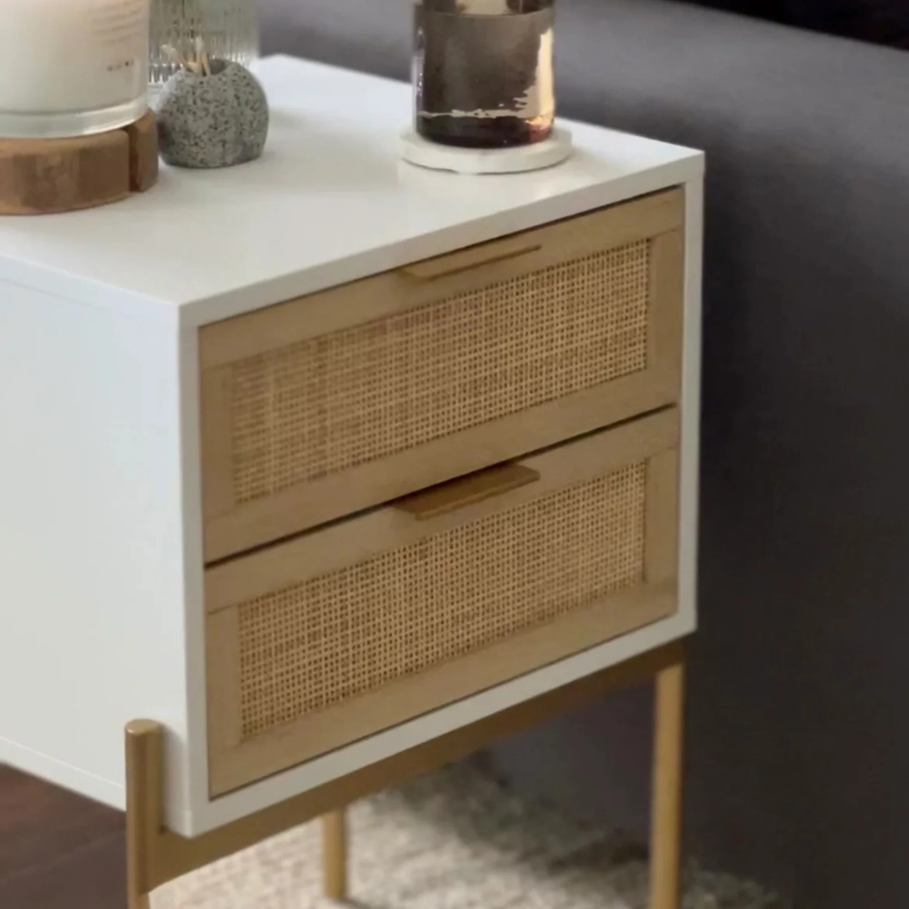 Lucca | Two Drawer Rattan End Table And Storage Cabinet Nightstand