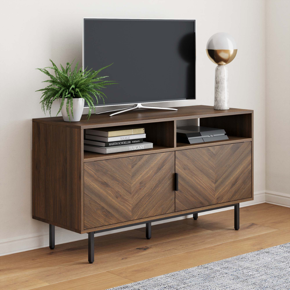 Brix | Modern Media Console And Double Door Storage Cabinet