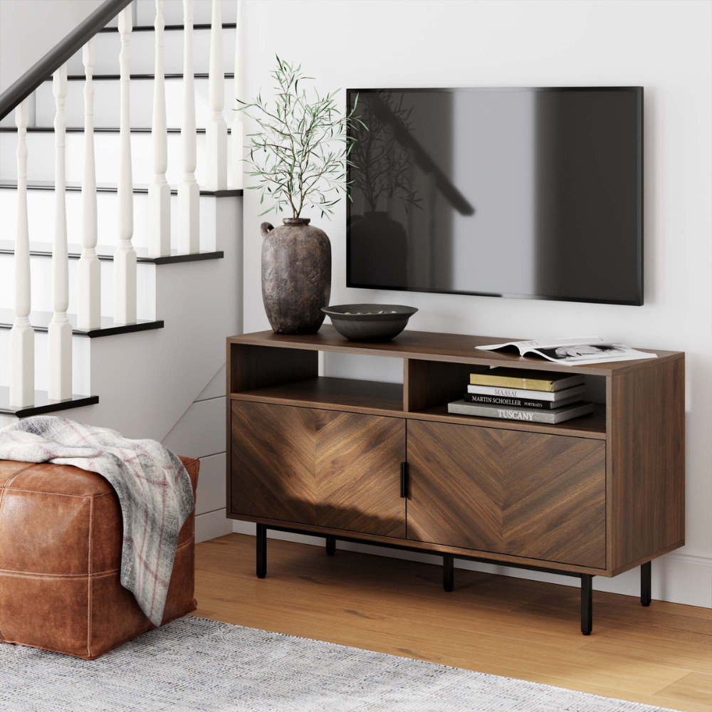 Brix | Modern Media Console And Double Door Storage Cabinet