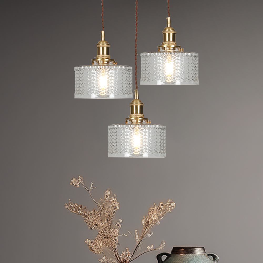 Viridis | Retro Textured Glass Cylinder Pendant Light