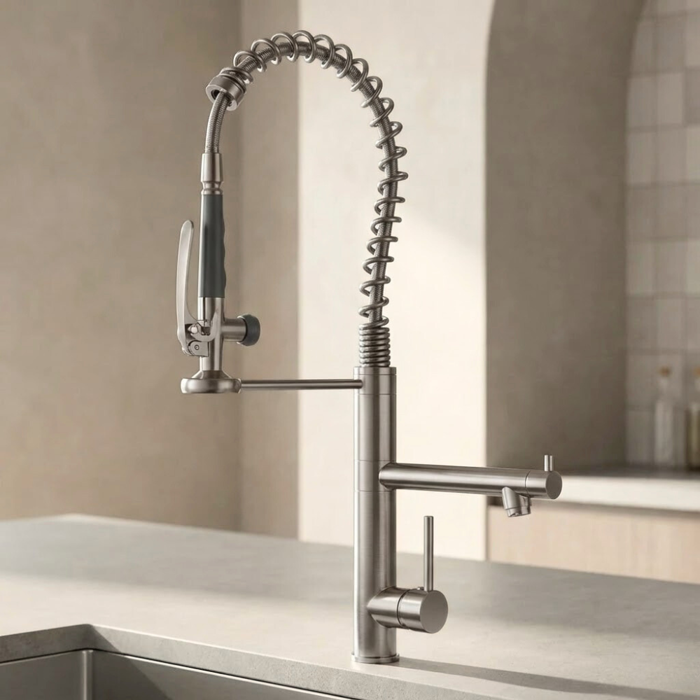 Vantage | Dual Handle Kitchen Tap with Retractable Pull Down Sprayer