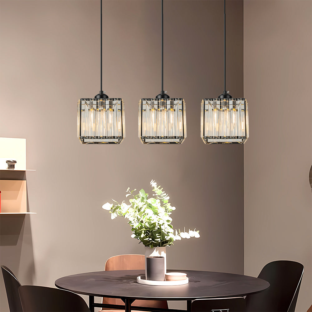 Cubica | Contemporary Multi-Light Metal And Crystal Prism Pendant Light