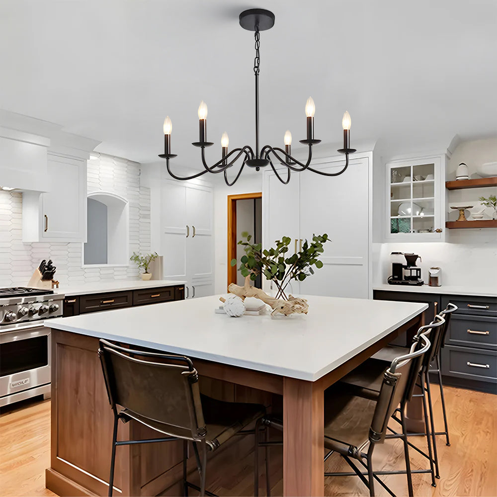 Virona | Contemporary Black Candle Style Curved Arm Chandelier