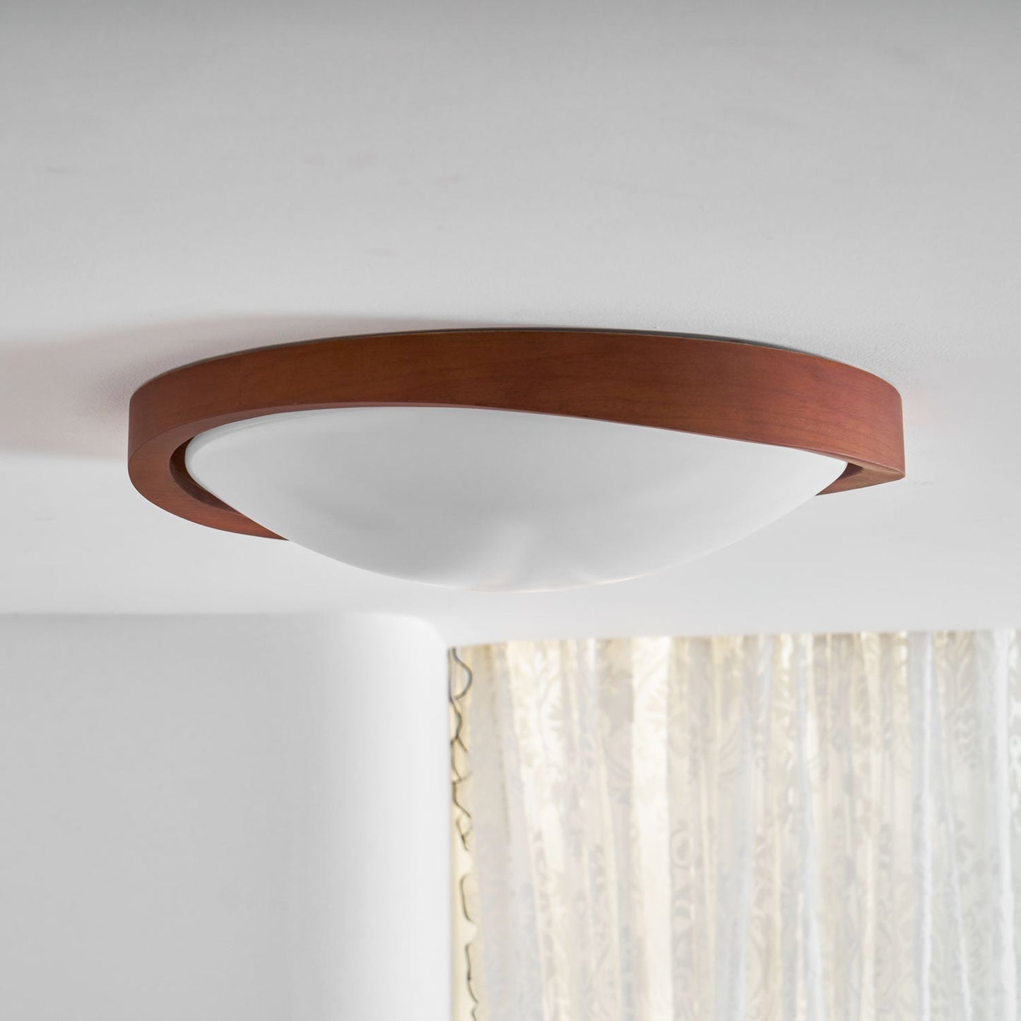 Kaelisyn | Organic Curved Wooden Geometric Silhouette Flush Mount Ceiling Light