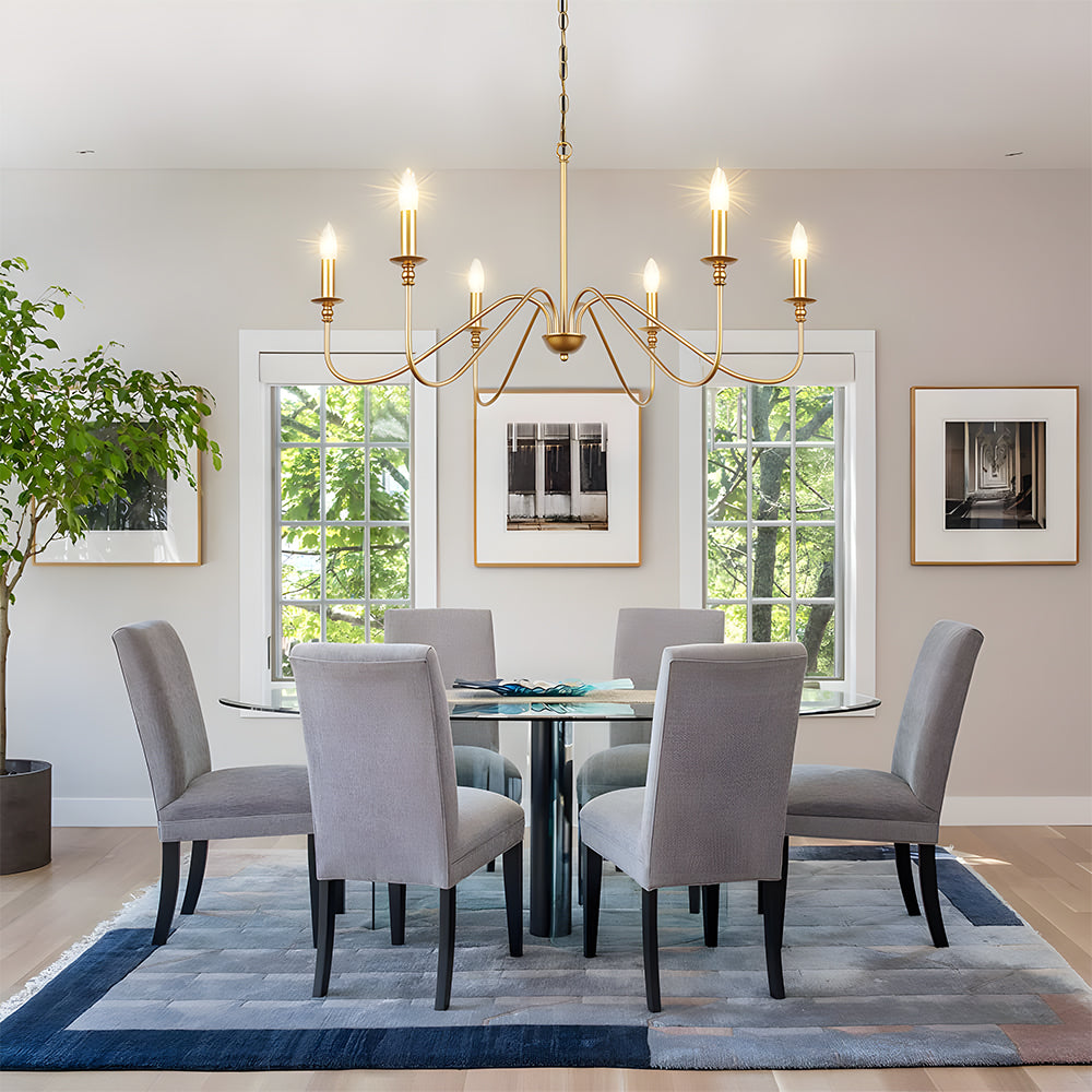 Virona | Contemporary Black Candle Style Curved Arm Chandelier