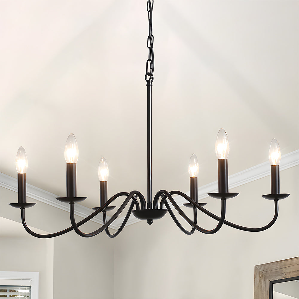 Virona | Contemporary Black Candle Style Curved Arm Chandelier