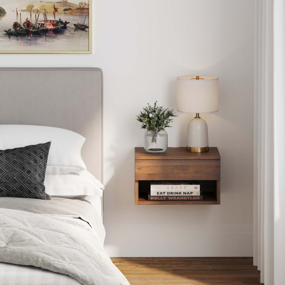 Orio | Wall Mounted Floating Nightstand With Storage Drawer and Open Cubby