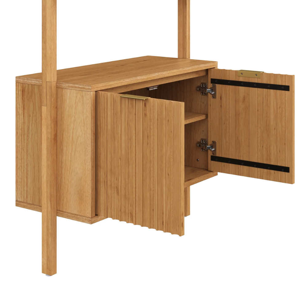 Viste | Solid Wood Display Bookshelf And Double Door Storage Cabinet