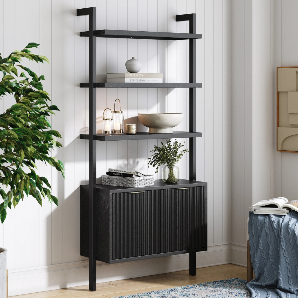 Viste | Solid Wood Display Bookshelf And Double Door Storage Cabinet