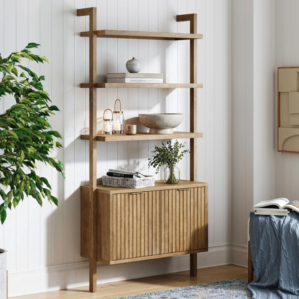 Viste | Solid Wood Display Bookshelf And Double Door Storage Cabinet