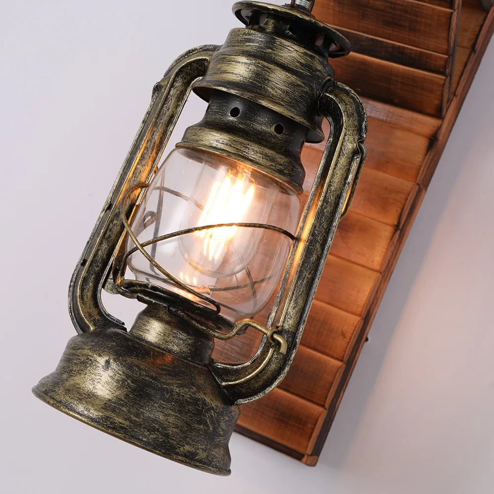 Elgard | Vintage Rustic Lantern Pine Wood Wall Light