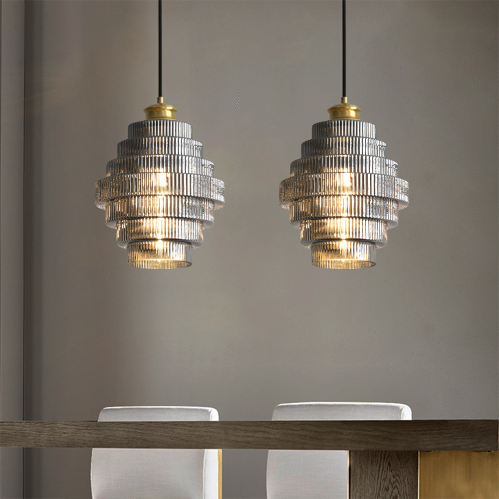 Auris | Antique Layered Ribbed Glass Pendant Light