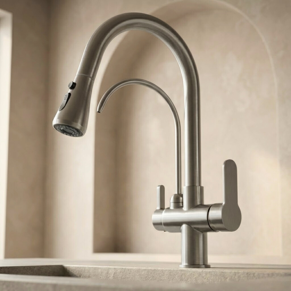 Vitalis | 3 Way Filter Kitchen Tap With Pull Down Sprayer And Swivel Spout