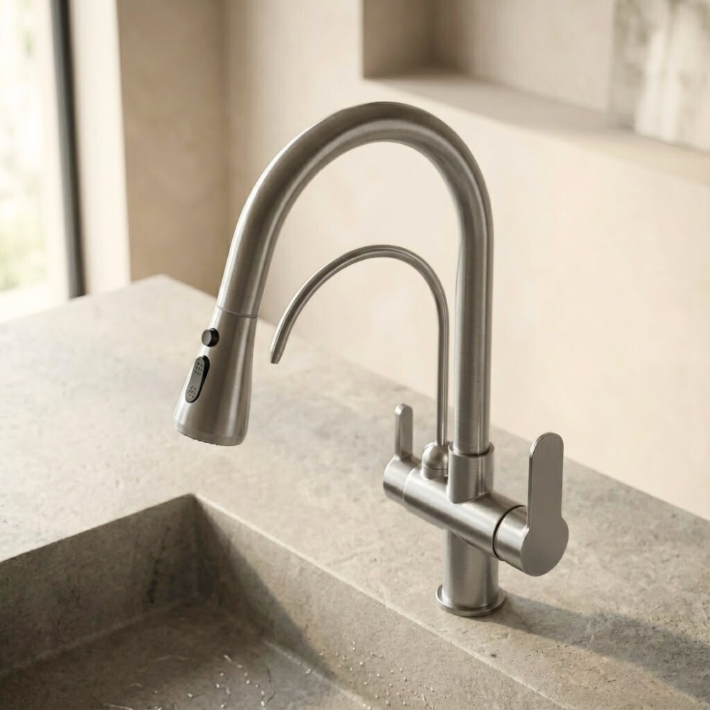 Vitalis | 3 Way Filter Kitchen Tap With Pull Down Sprayer And Swivel Spout