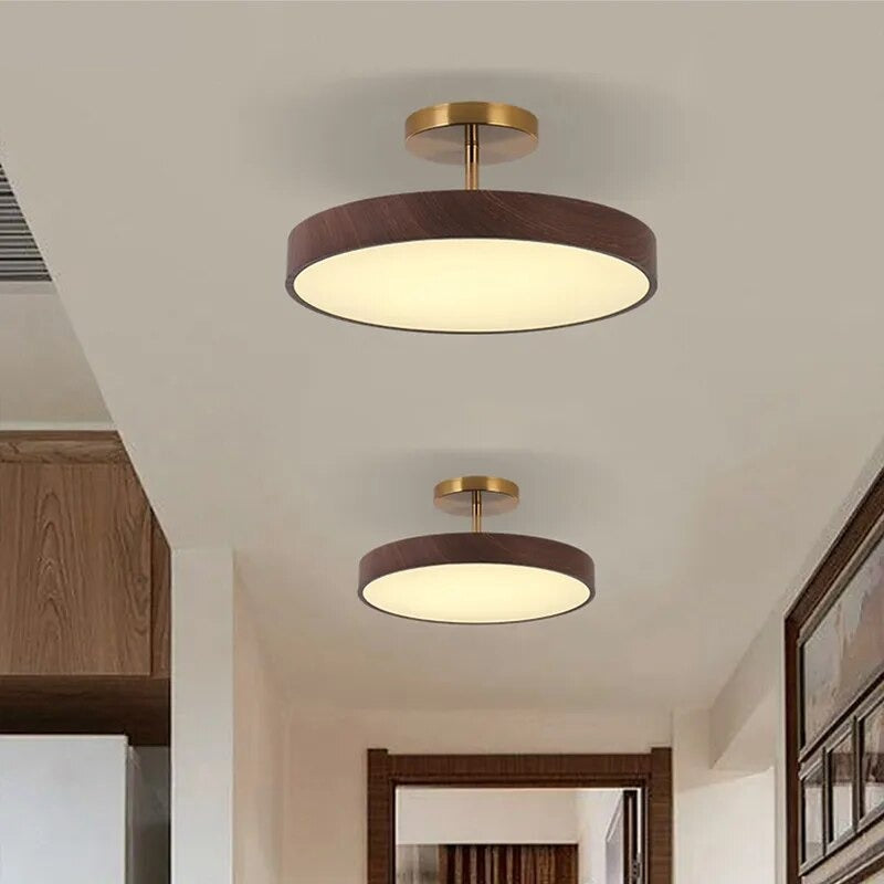 Sylva | Modern Wood Grain Circular Semi Flush Ceiling Light