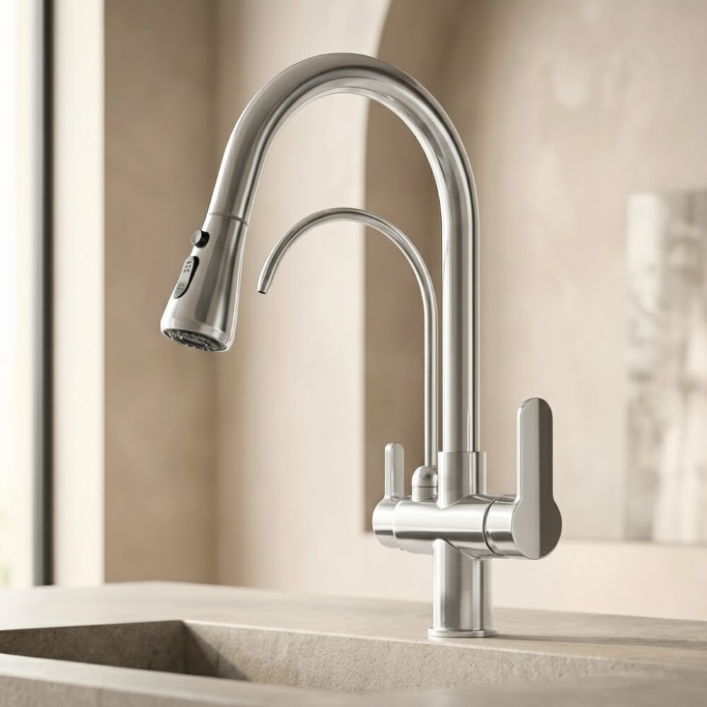 Vitalis | 3 Way Filter Kitchen Tap With Pull Down Sprayer And Swivel Spout