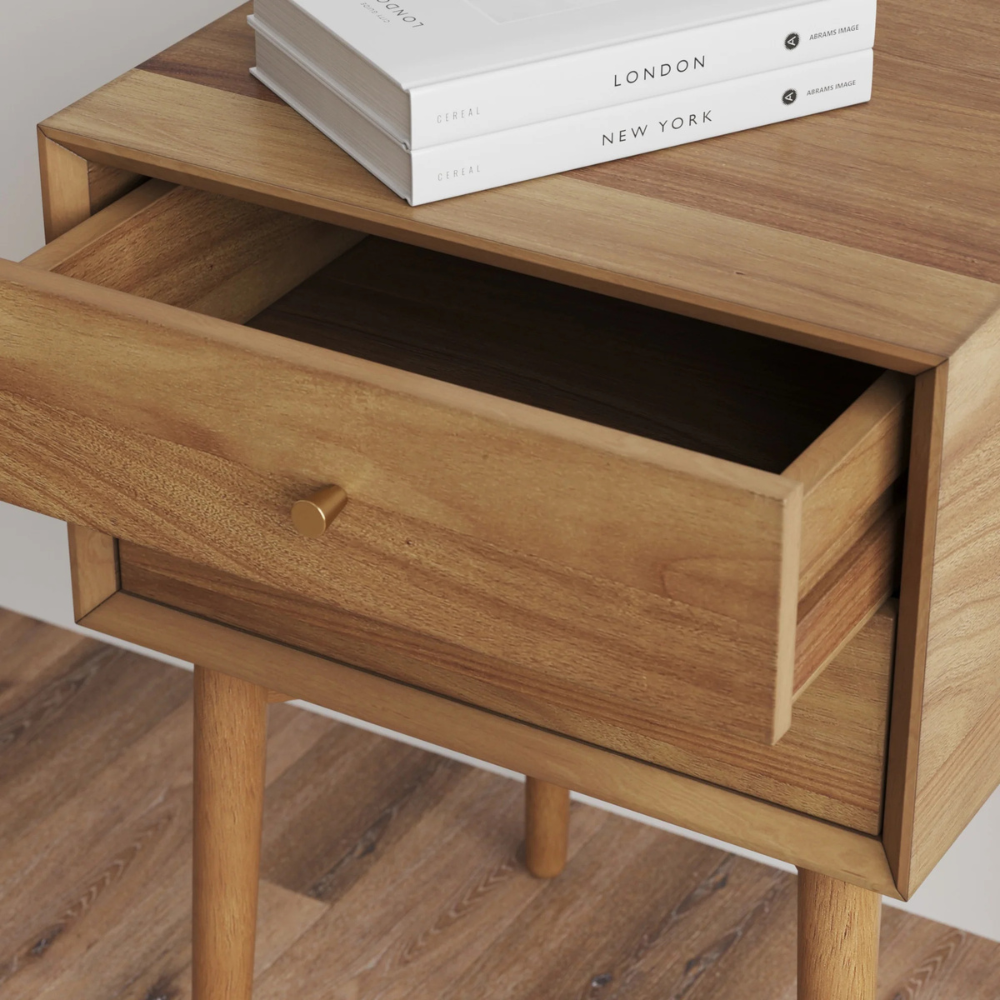 Alder | Mid Century Modern Acacia Wood Nightstand And End Table