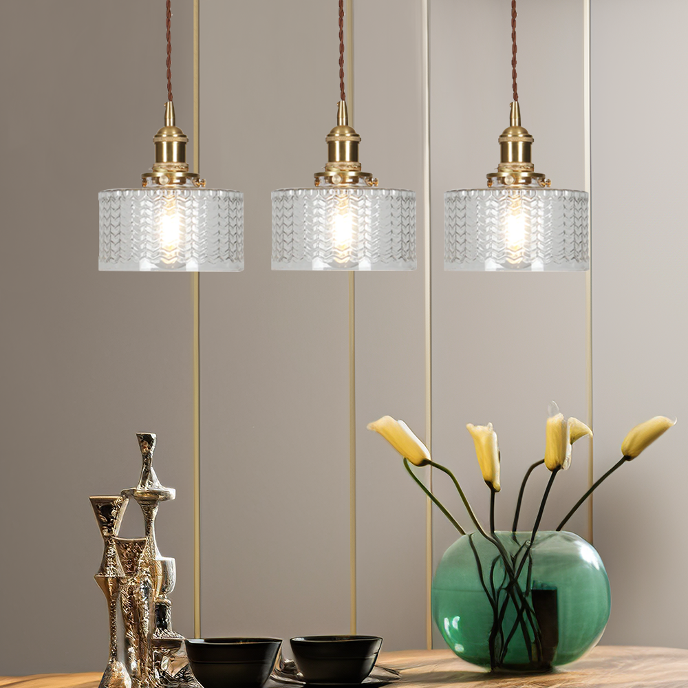 Viridis | Retro Textured Glass Cylinder Pendant Light